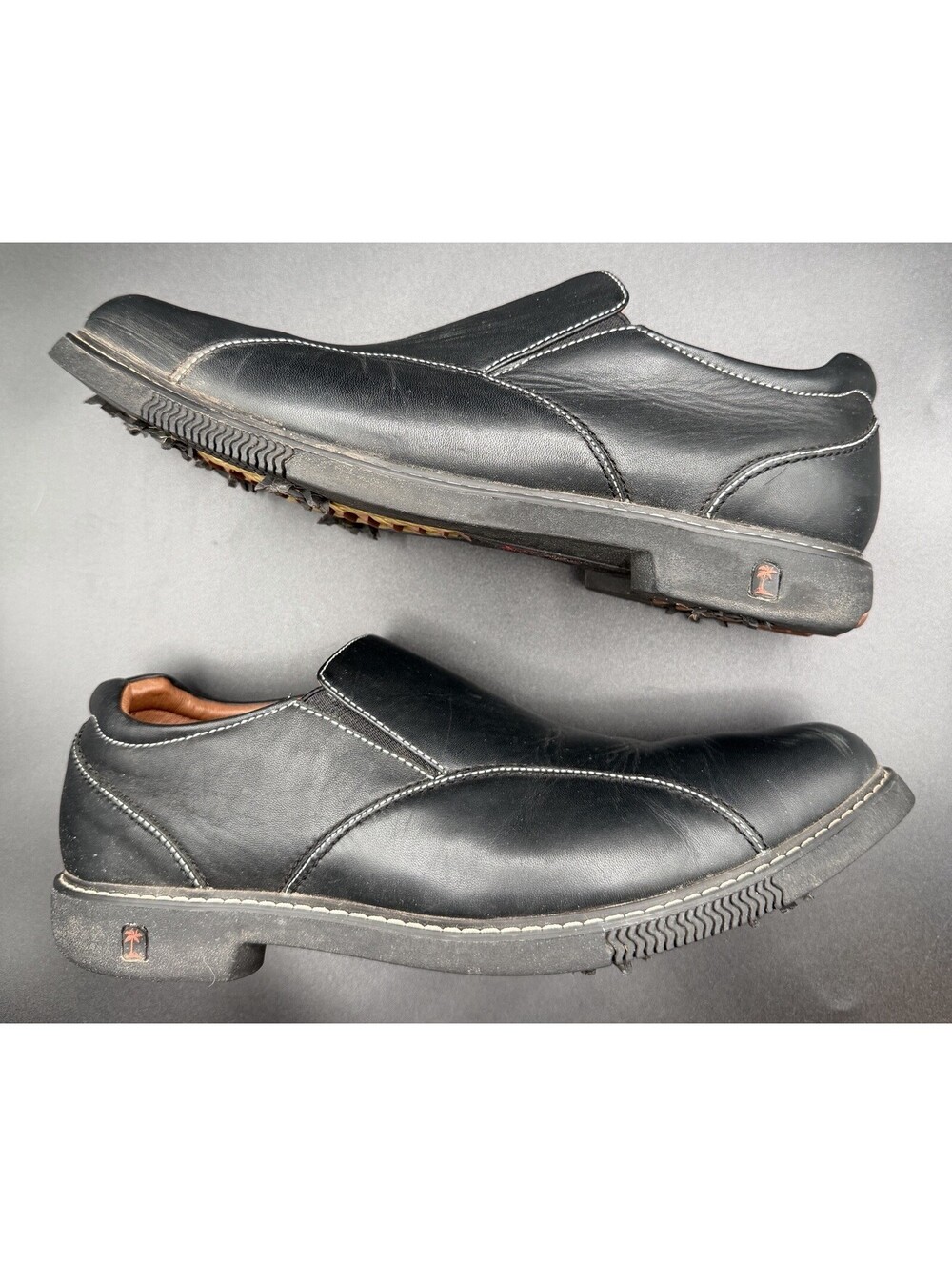 Tommy Bahama Men’s Golf Vizio Shoes Leather Slip On Spiked Black Loafers 10.5